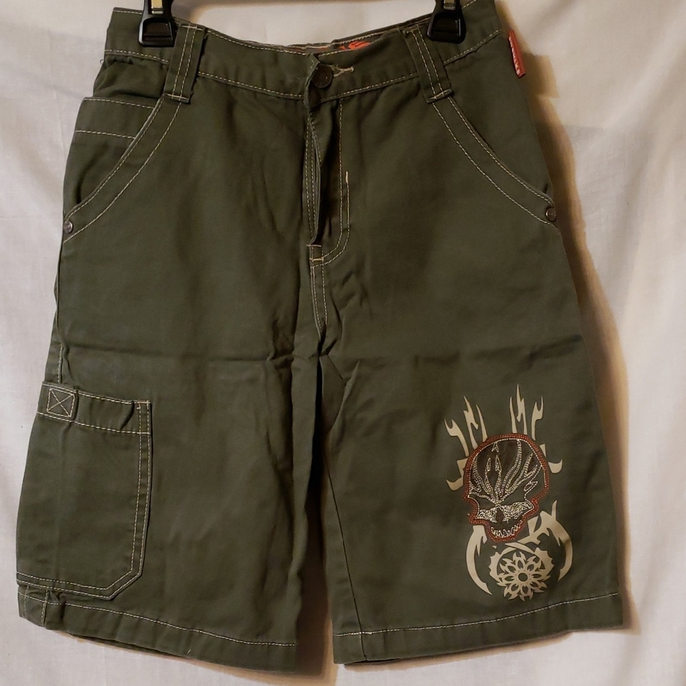 Kids Olive Green Shorts with Skull Design
